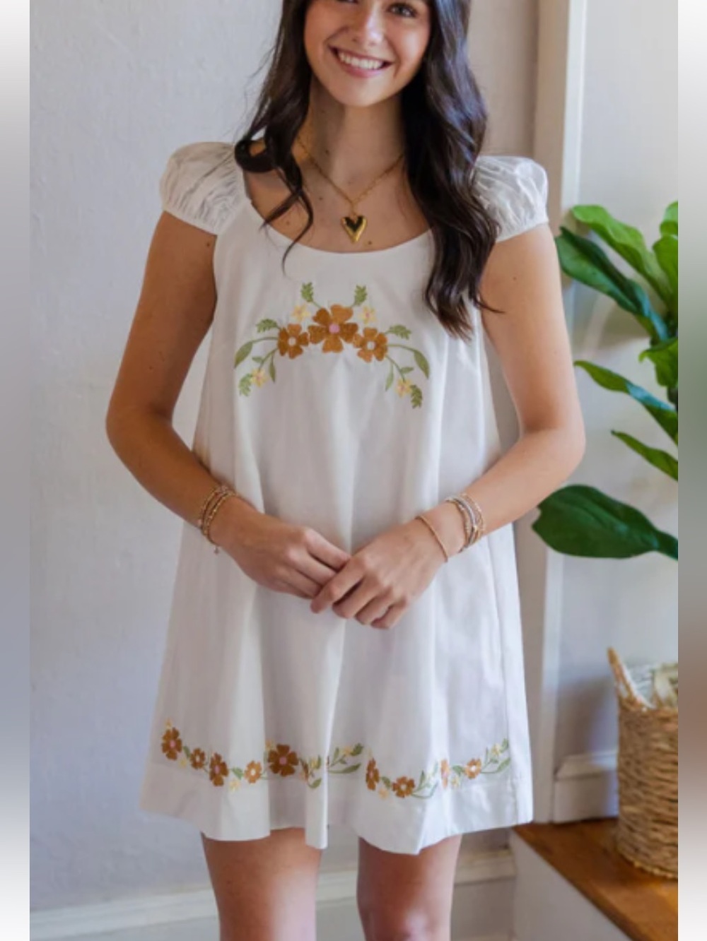 Cotton Floral Embroidered Cap Sleeve Dress NWOT